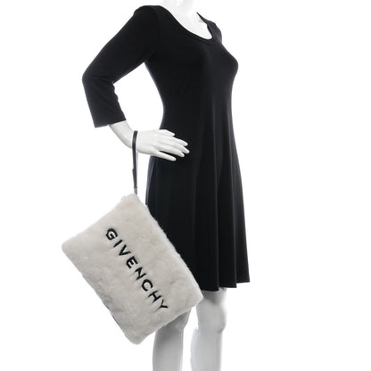 Givenchy Faux Fur Two Tone Large GV3 Pouch Wristlet Black White 2 of 8