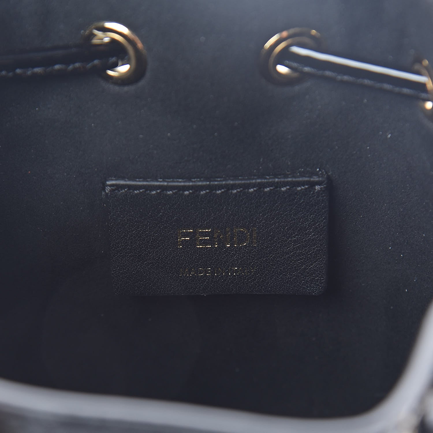 Fendi Vitello Vernice Mou F is Fendi Karligraphy Embossed Mini Mon Tresor Bucket Bag Black 6 of 8