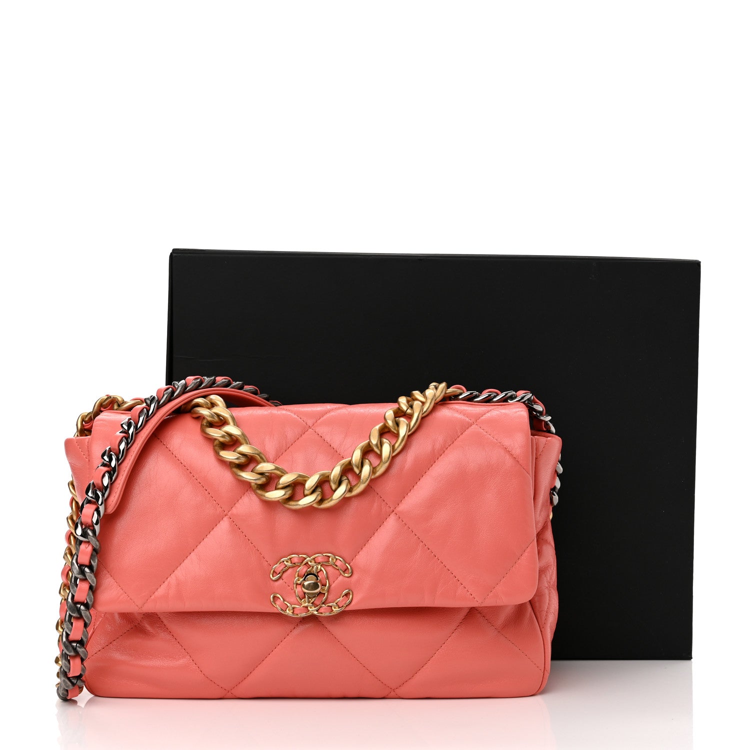 Chanel Goatskin Quilted Large Chanel 19 Flap Coral 10 of 10