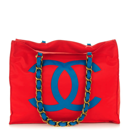 Chanel Canvas Chain Jumbo CC Tote Red Blue 3 of 9