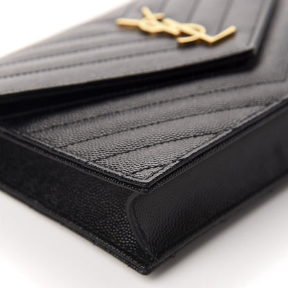 Saint Laurent Grain De Poudre Matelasse Chevron Monogram Envelope Chain Wallet Black 6 of 11