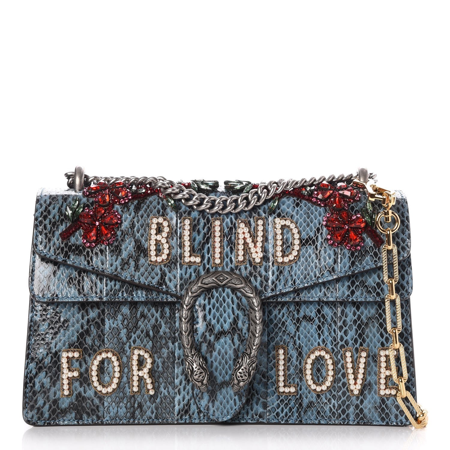 Gucci Snakeskin Blind For Love Embroidered Small Dionysus Shoulder Bag Ultramarine Multicolor 1 of 10