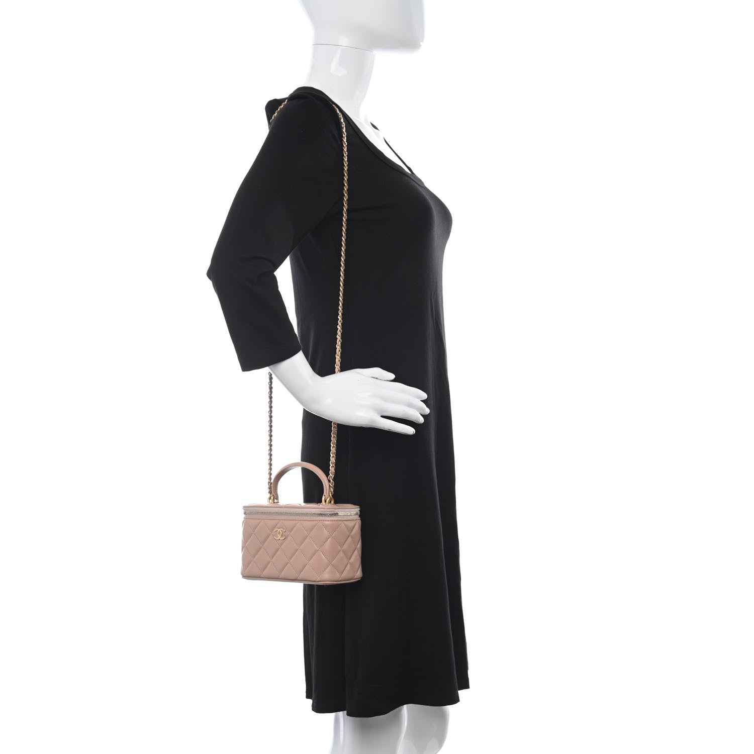 Chanel Lambskin Quilted Small Top Handle Vanity Case With Chain Beige 2 of 11