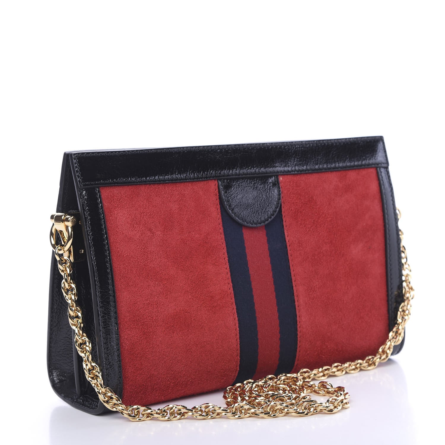 Gucci Suede Patent Web Small Ophidia Chain Shoulder Bag Hibiscus Red Black 2 of 10