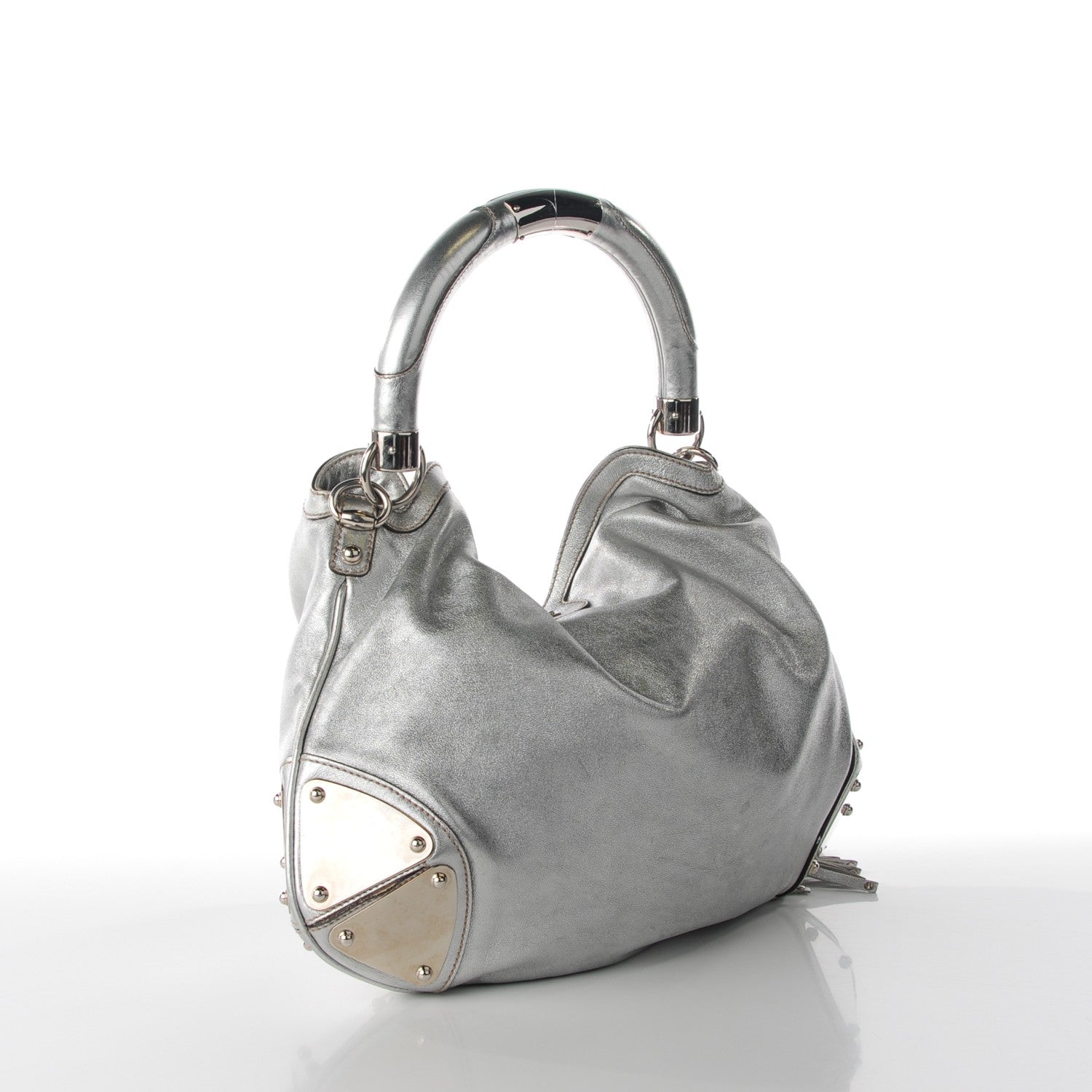 Gucci Metallic Calfskin Medium Indy Top Handle Hobo Silver 3 of 8