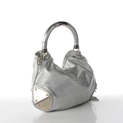 Gucci Metallic Calfskin Medium Indy Top Handle Hobo Silver 3 of 8