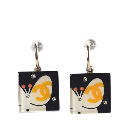 Chanel Resin Crystal Square Butterfly CC Drop Earrings Black 1 of 3