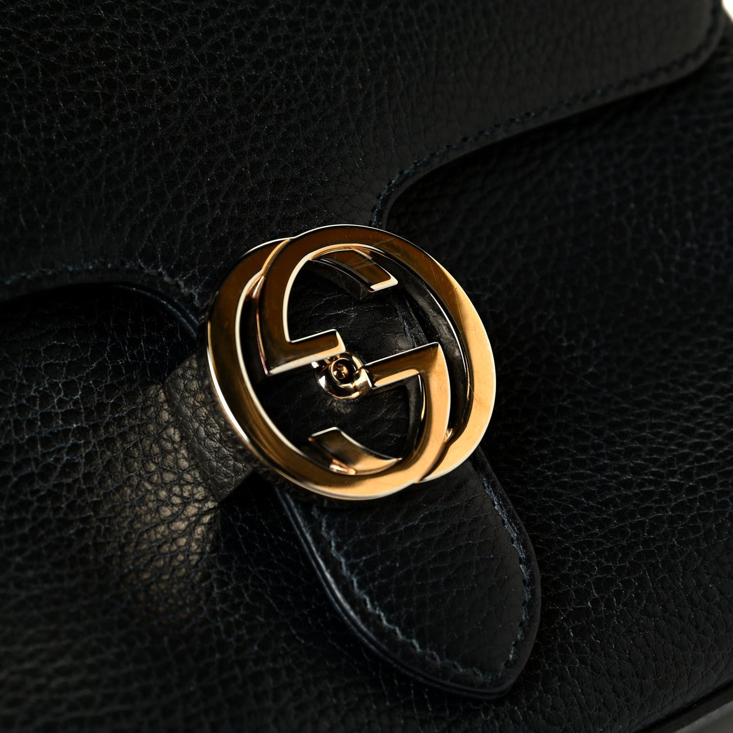 Dollar Calfskin Interlocking G Top Handle Shoulder Bag Black