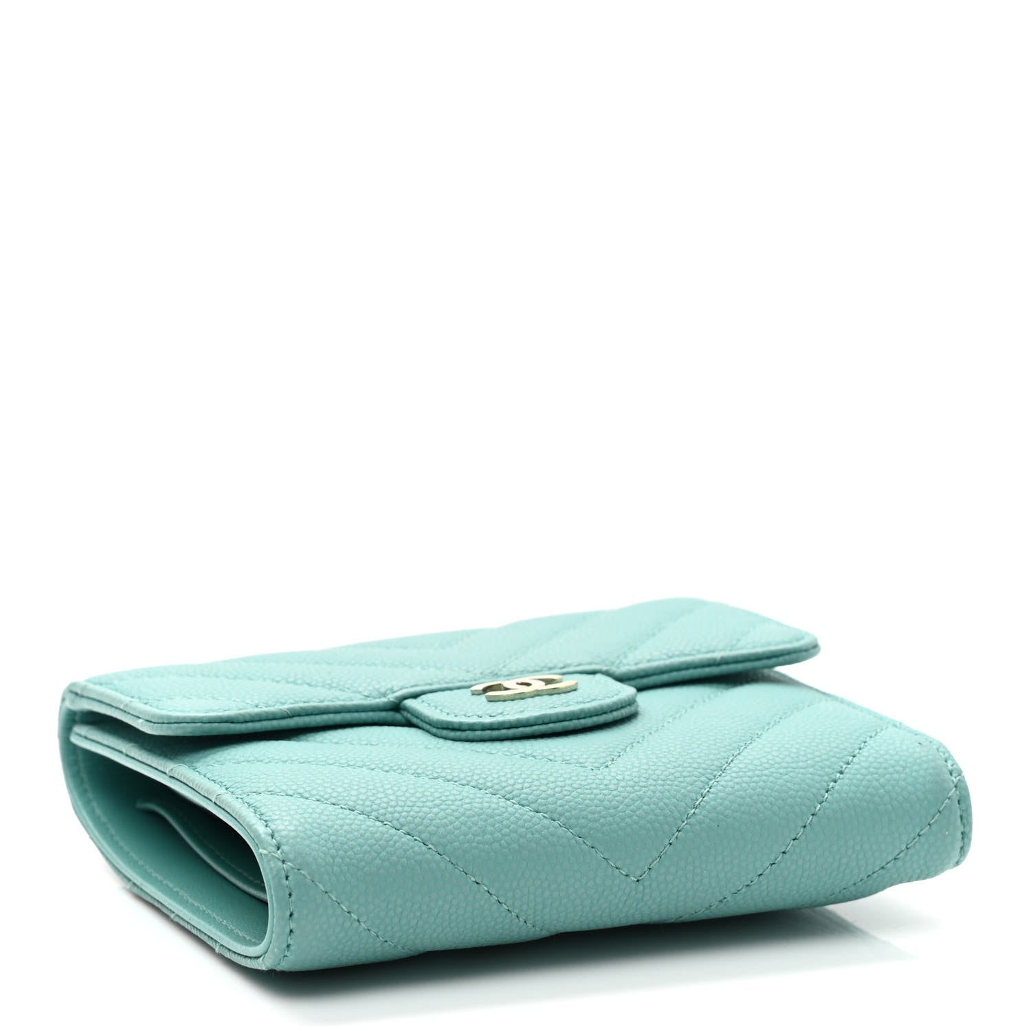 Chanel Caviar Flat Chevron Quilted Compact Flap Wallet Blue 3 of 9
