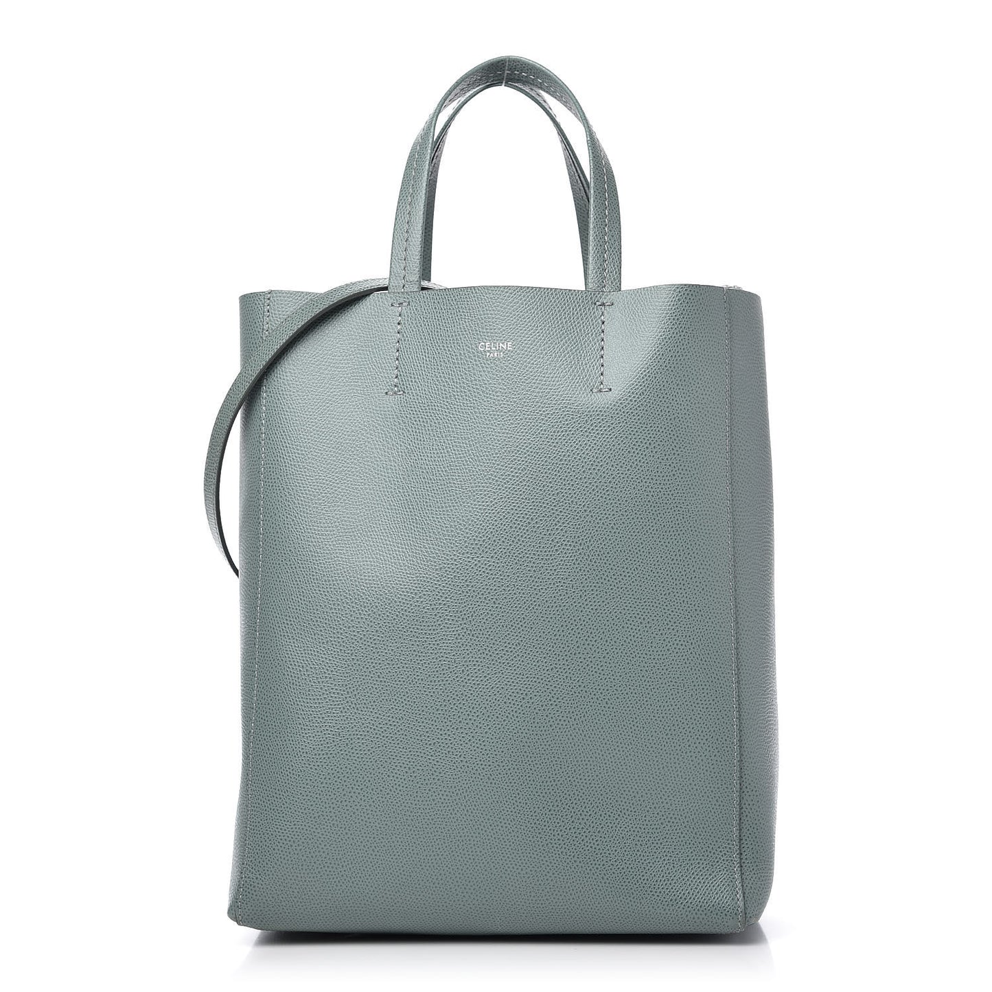 Grained Calfskin Small Vertical Cabas Green