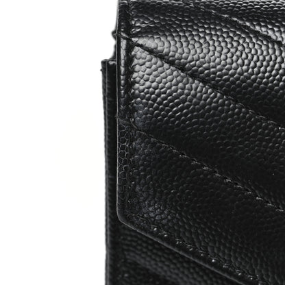 Saint Laurent Grain De Poudre Matelasse Chevron Monogram Envelope Chain Wallet Black 12 of 13