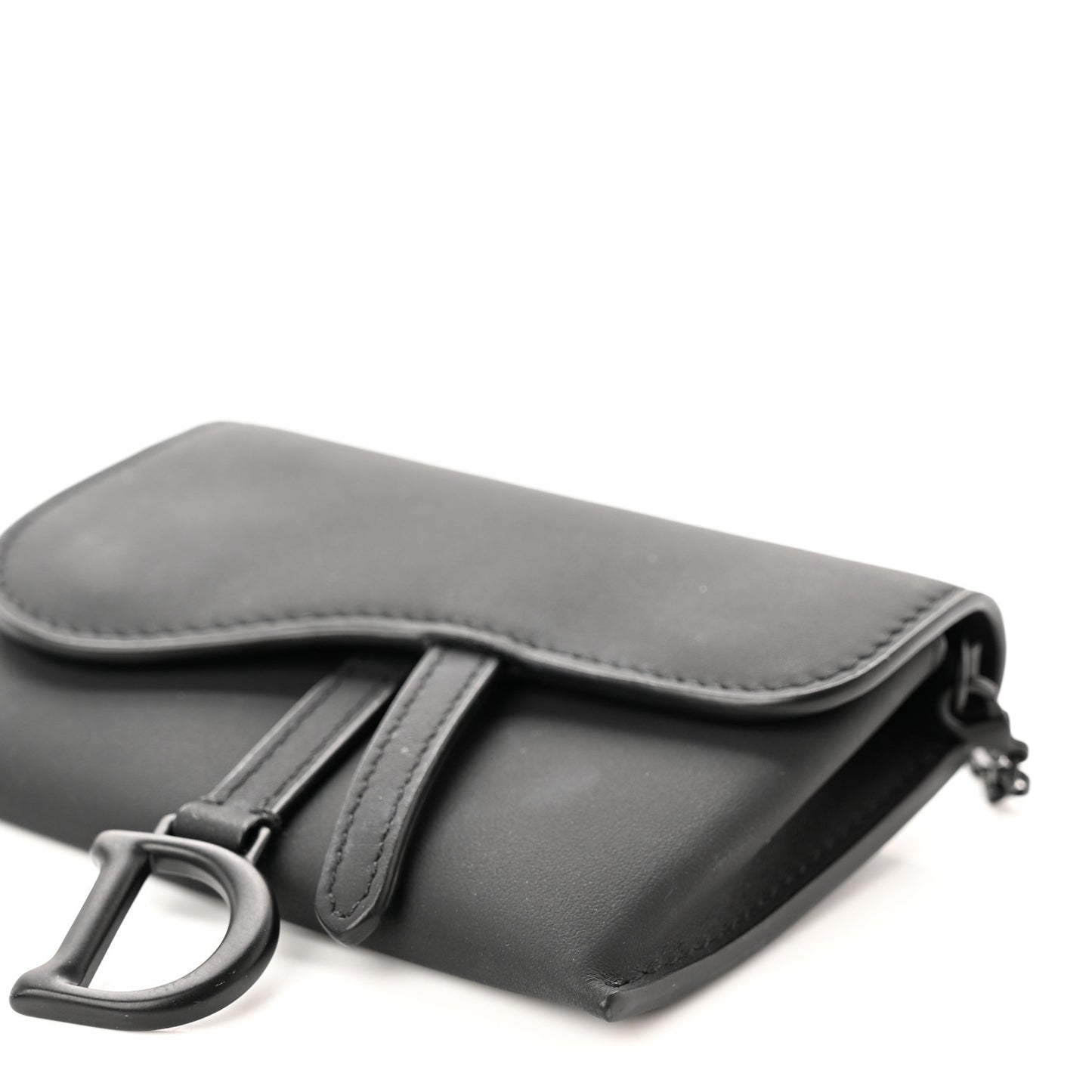 Ultra Matte Calfskin Nano Saddle Chain Pouch Black