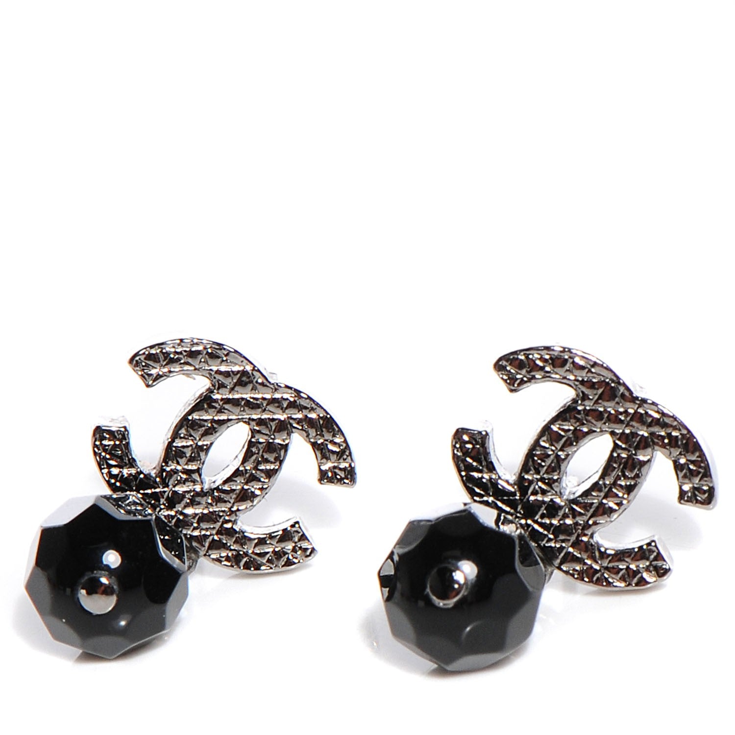Chanel CC Bead Drop Earrings Black 1 of 4