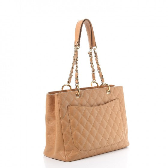 Caviar Quilted Grand Shopping Tote GST Beige