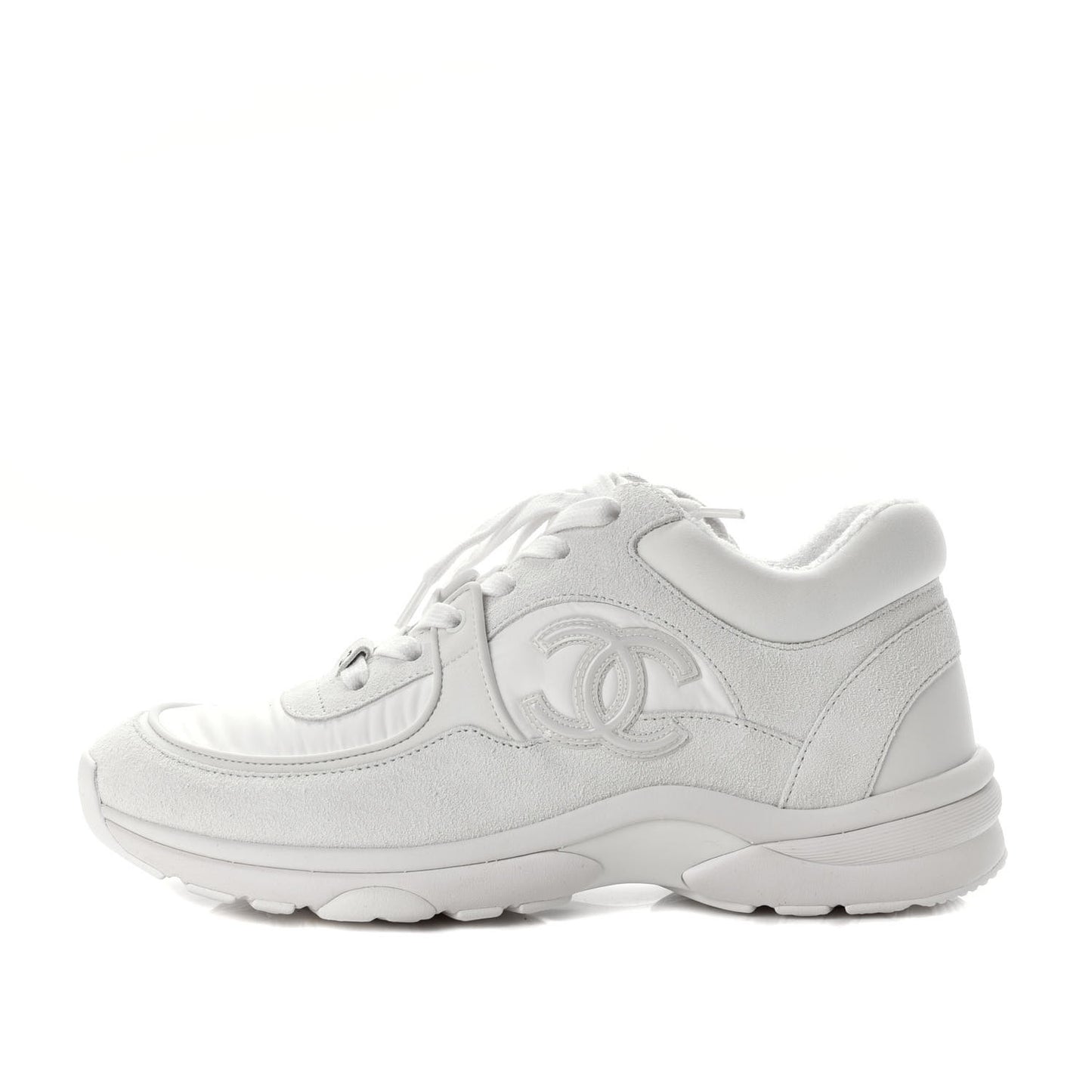 Suede Calfskin Fabric CC Sneakers 37.5 White