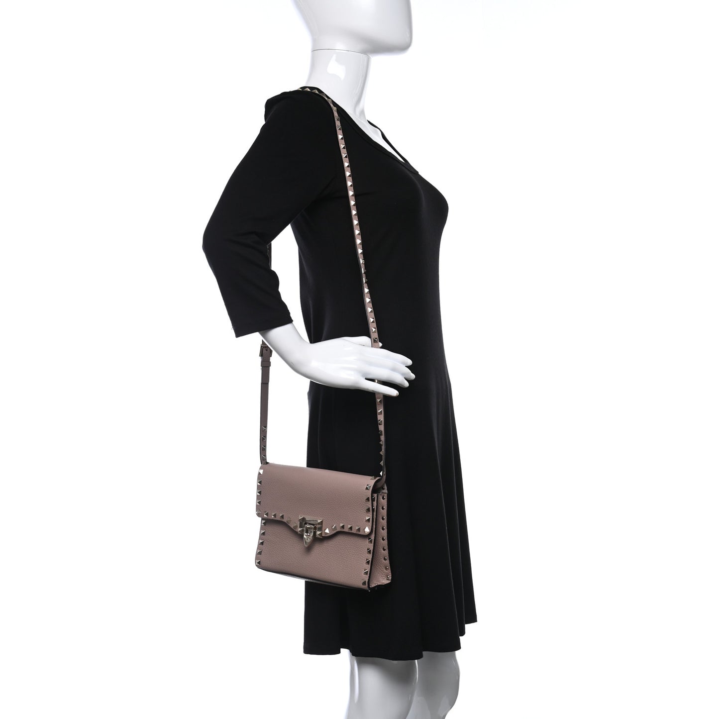 Pebbled Calfskin Medium Rockstud Flip Lock Crossbody Bag Poudre