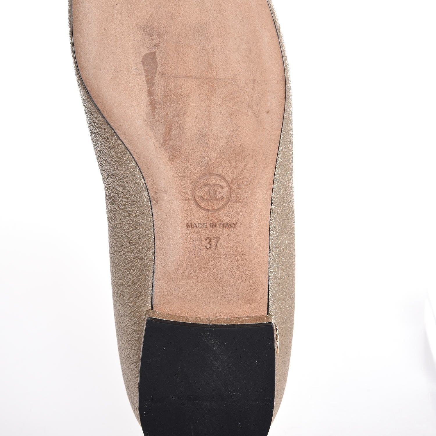 Chanel Metallic Goatskin Grosgrain Cap Toe Ballerina Flats 37 Gold Black 9 of 12