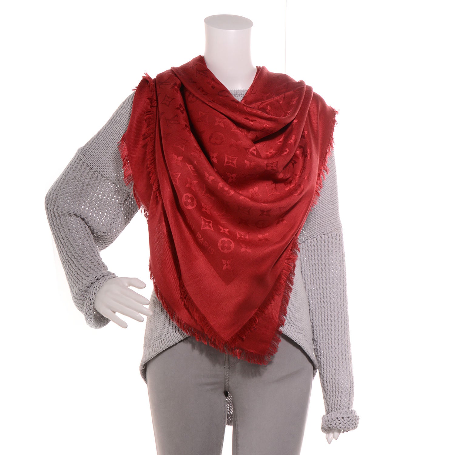 Louis Vuitton Silk Wool Monogram Shawl Pomme D'Amour 2 of 5