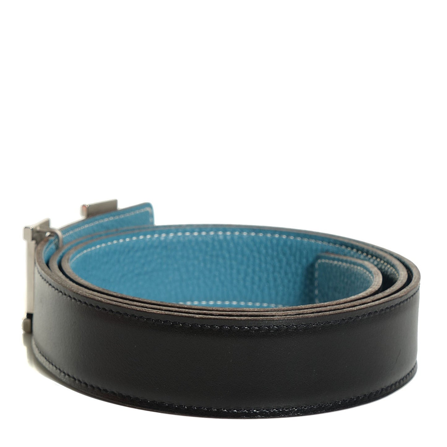Box Taurillon Clemence 32mm H Belt 95 Black Blue Jean