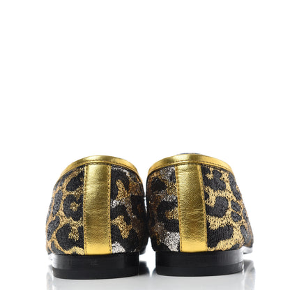 Gucci Jacquard Leopard Print Horsebit Womens Jordaan Loafers 37.5 Gold 7 of 11