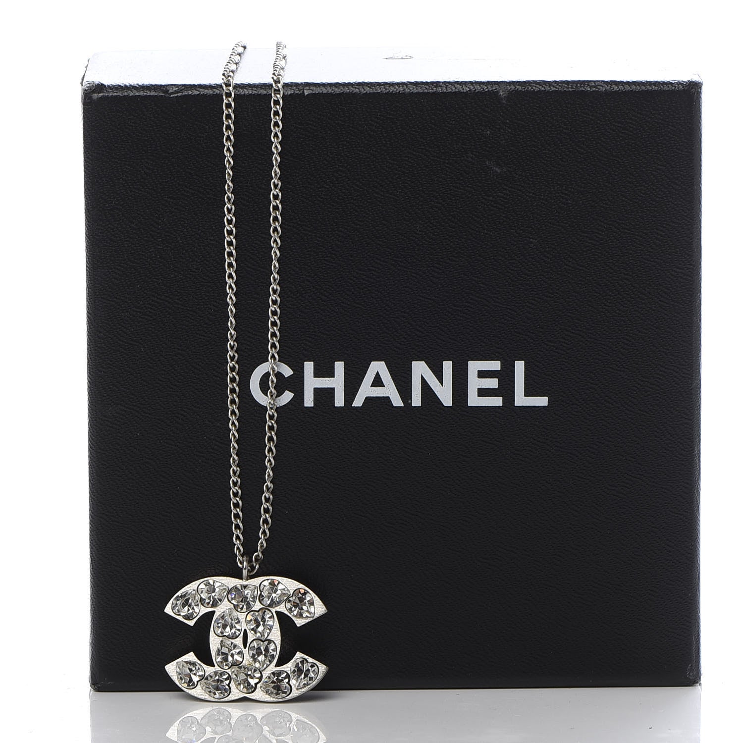 Chanel Crystal Heart CC Necklace Silver 5 of 5