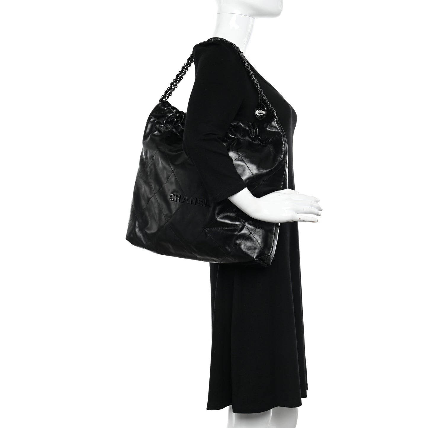 Shiny Calfskin Quilted Large Chanel 22 So Black