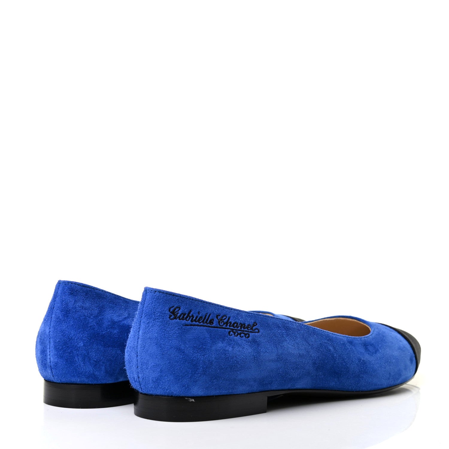 Chanel Suede Satin Cap Toe Gabrielle Ballerina Flats 39 Royal Blue Black 4 of 9