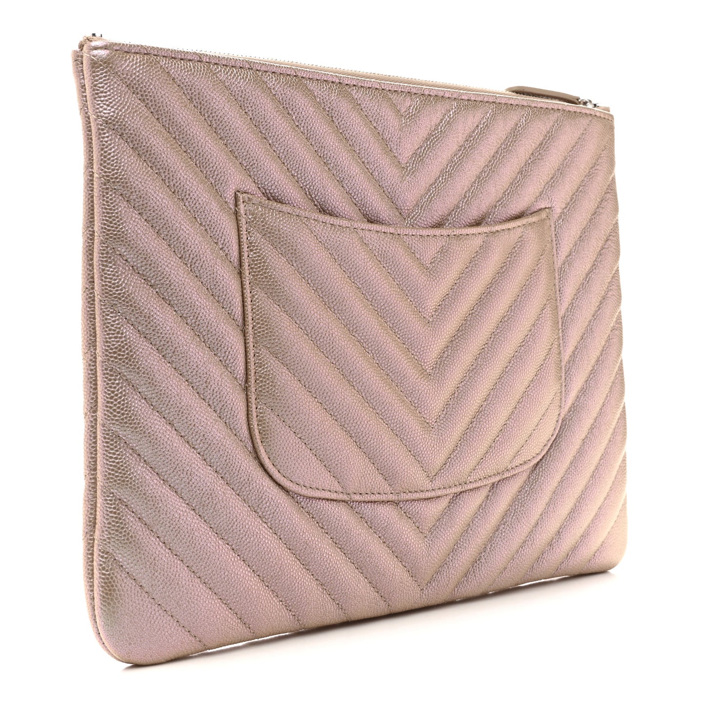 Iridescent Caviar Chevron Quilted Medium Cosmetic Case Light Gold