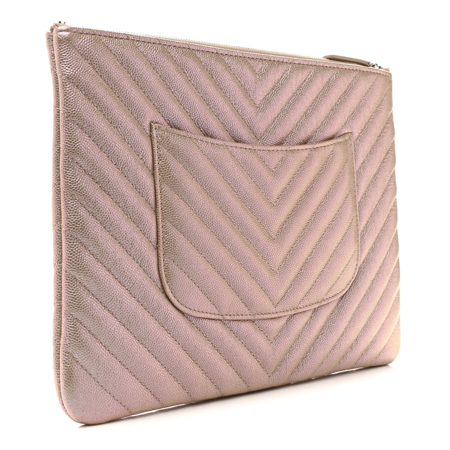 Chanel Iridescent Caviar Chevron Quilted Medium Cosmetic Case Light Gold 3 of 8