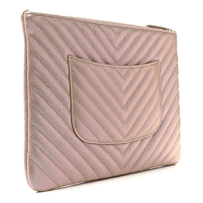 Chanel Iridescent Caviar Chevron Quilted Medium Cosmetic Case Light Gold 3 of 8