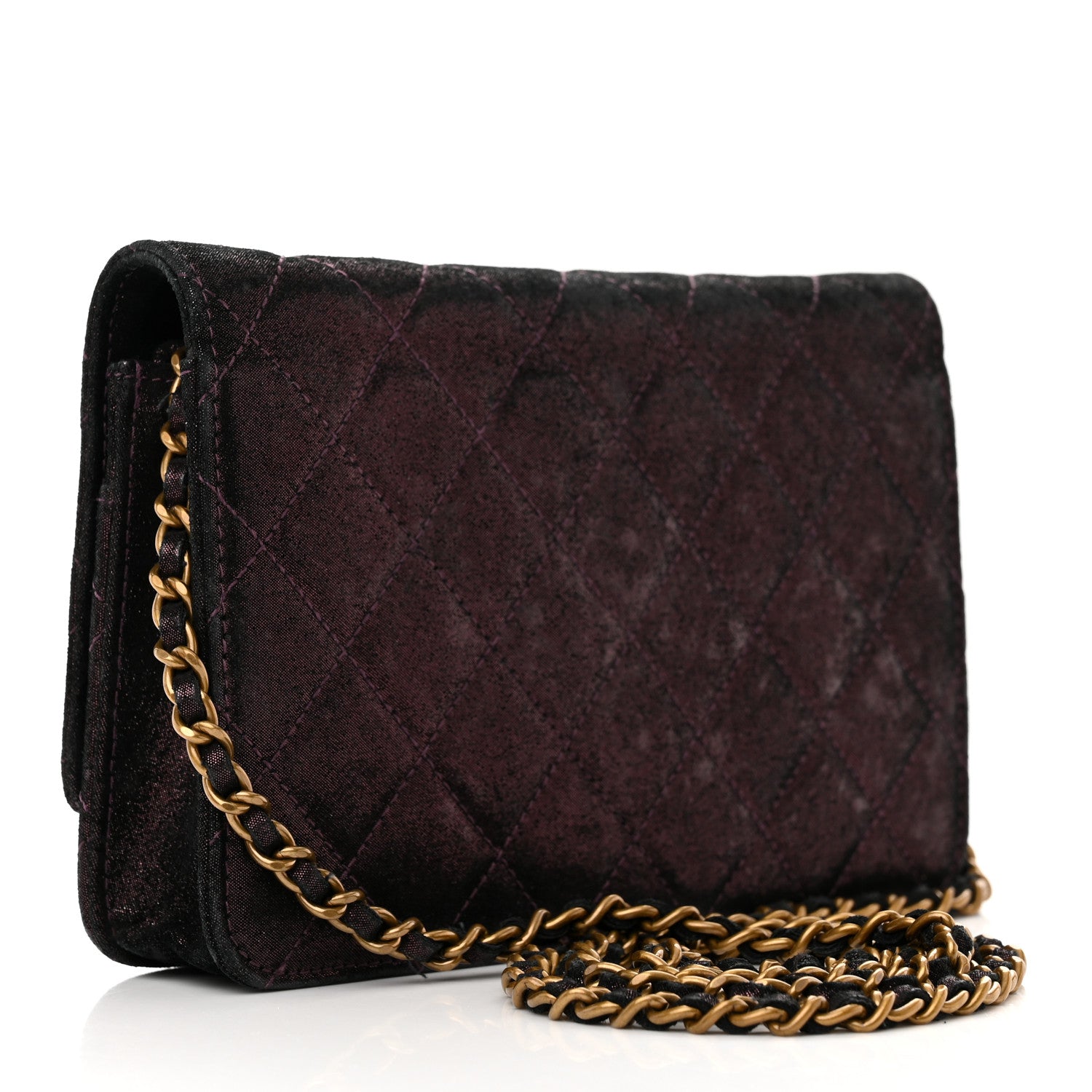 Chanel Iridescent Calfskin Quilted Tartan Button Wallet on Chain WOC 3 of 17