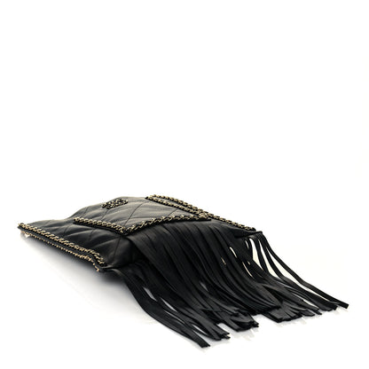 Chanel Calfskin Quilted Fringe Small Shopping Bag Black 4 of 14