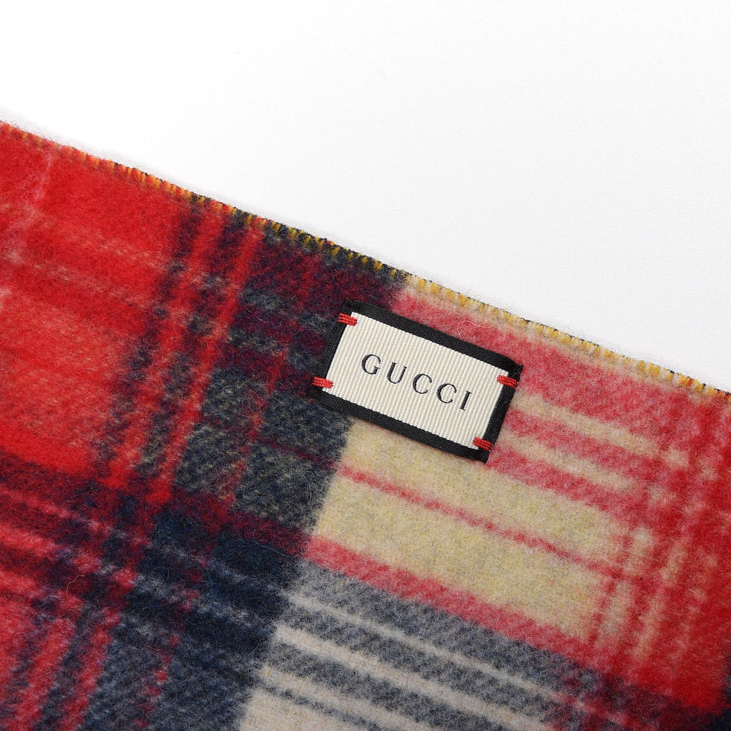 Wool GG Monogram Plaid Tartan Free Scarf Navy Red