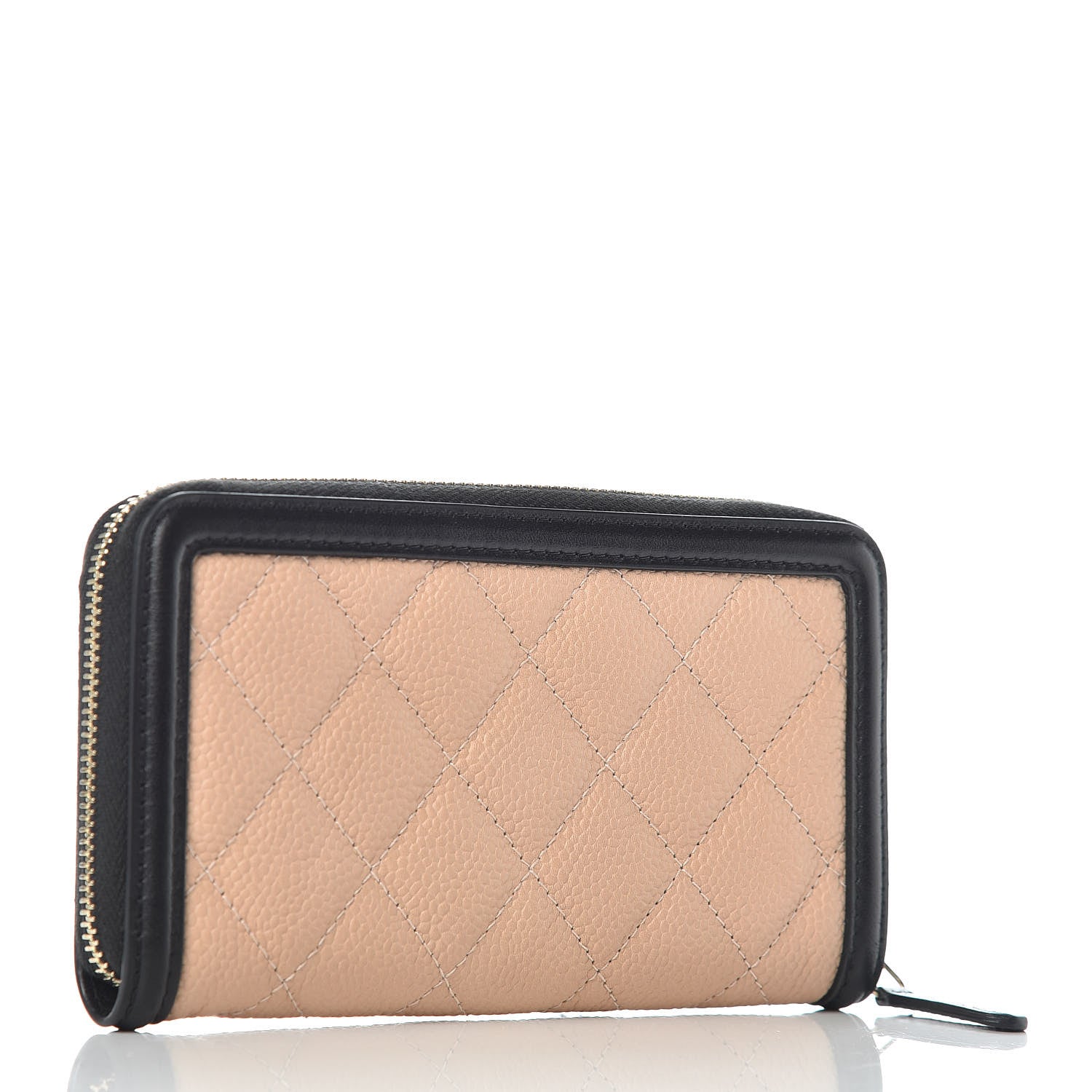 Chanel Caviar Quilted Small Filigree Zip Around Wallet Beige Black 3 of 8