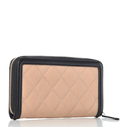 Chanel Caviar Quilted Small Filigree Zip Around Wallet Beige Black 3 of 8