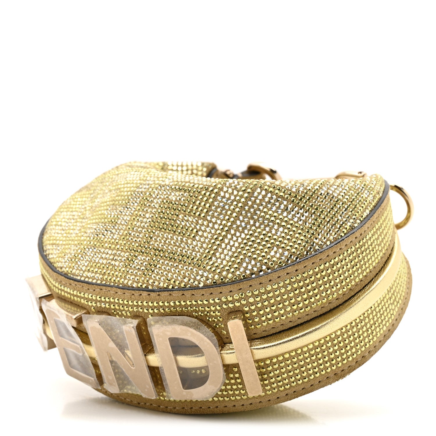 Fendi Crystal Vitello Laminato Suede FF Nano Fendigraphy Hobo Charm Platino 9 of 10