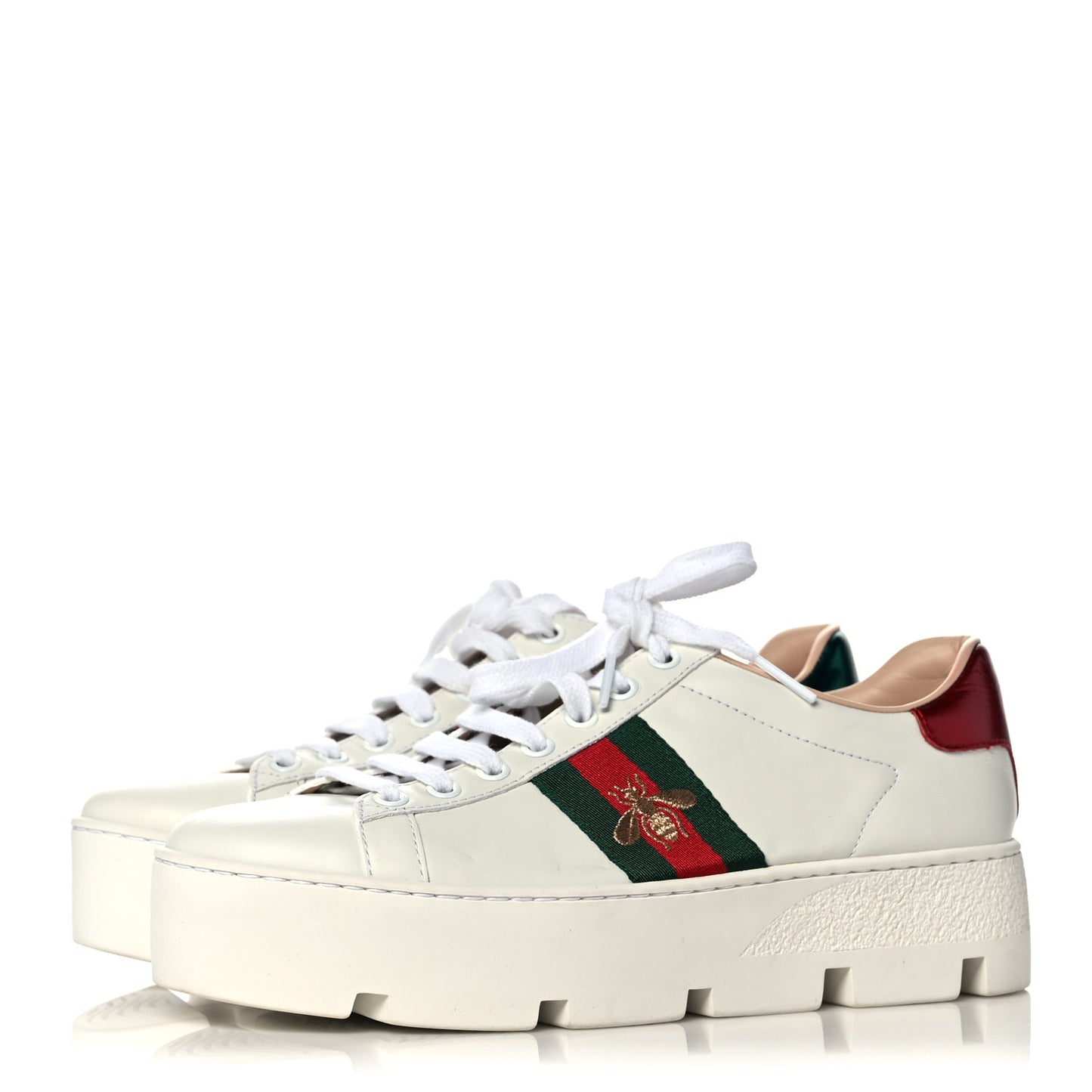 Calfskin Web Bee Embroidered Womens Ace Platform Sneakers 36.5 White