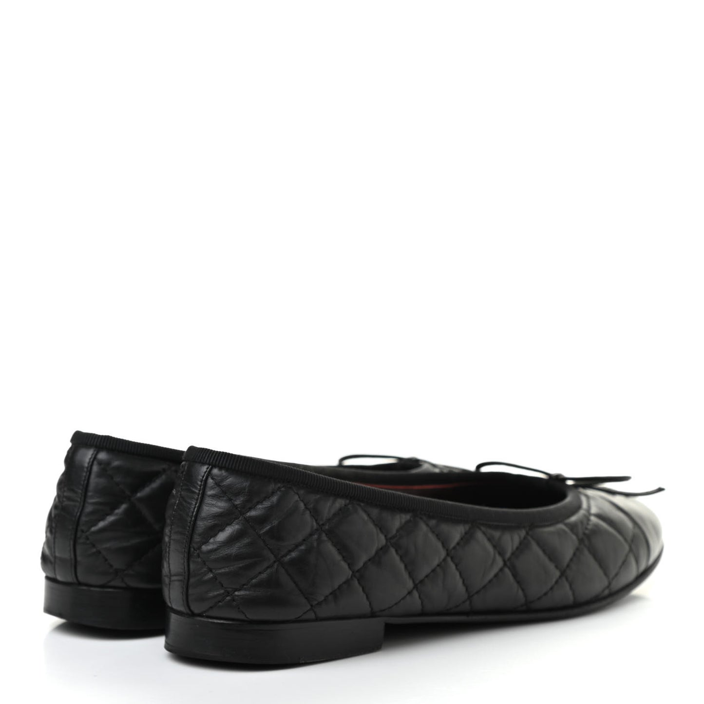 Aged Calfskin Quilted CC Cap Toe Ballerina Flats 37.5 Black