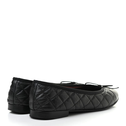 Chanel Aged Calfskin Quilted CC Cap Toe Ballerina Flats 37.5 Black 4 of 10