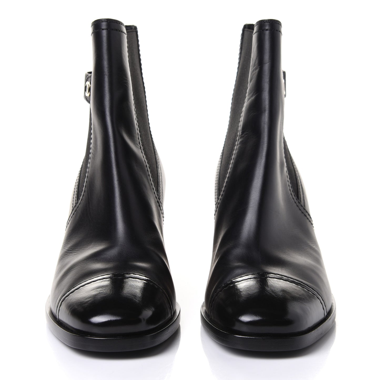 Calfskin Patent Cork Cap Toe Short Boots 40.5 Black