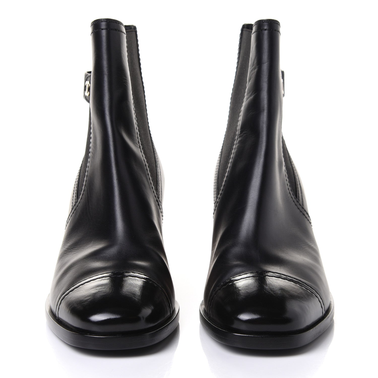 Chanel Calfskin Patent Cork Cap Toe Short Boots 40.5 Black 2 of 11