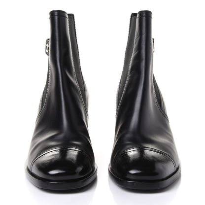 Chanel Calfskin Patent Cork Cap Toe Short Boots 40.5 Black 2 of 11
