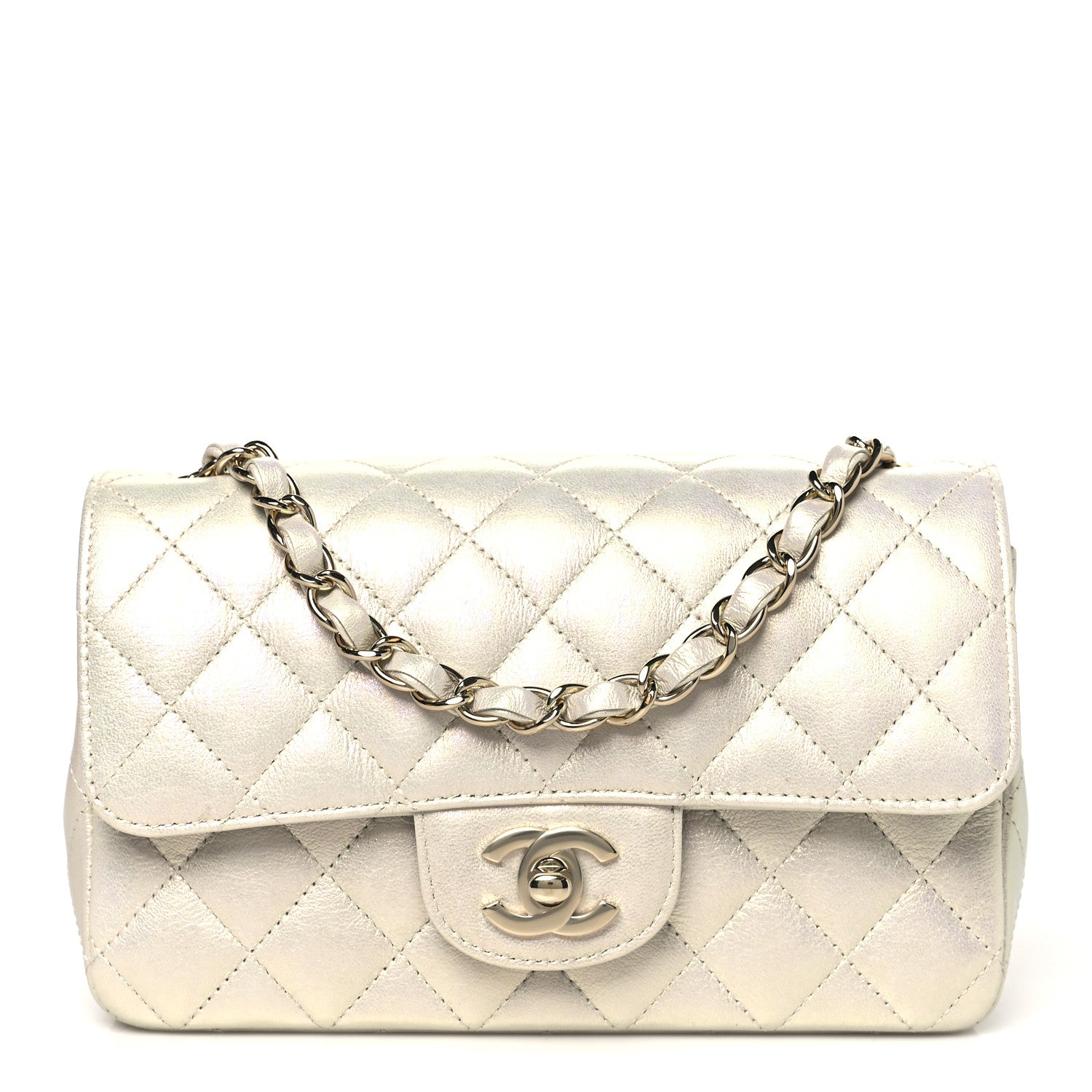 Chanel Iridescent Lambskin Quilted Mini Rectangular Flap Ivory 1 of 11