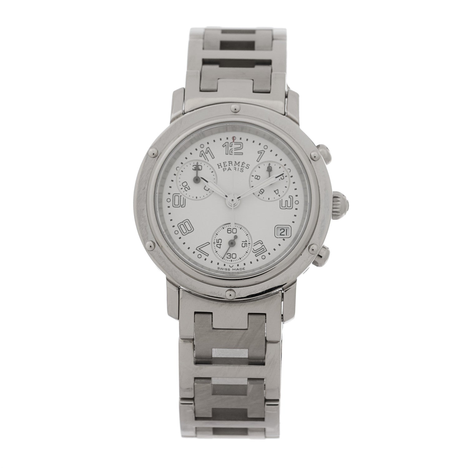 Hermes Stainless Steel 31mm Clipper Chronograph Quartz Watch 1 of 4