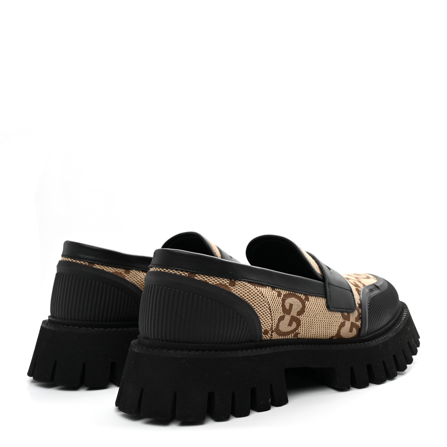 Gucci Monogram Jumbo GG Miro Soft Calfskin Mens Lug Sole Loafers 8.5 Camel Ebony Black 5 of 10