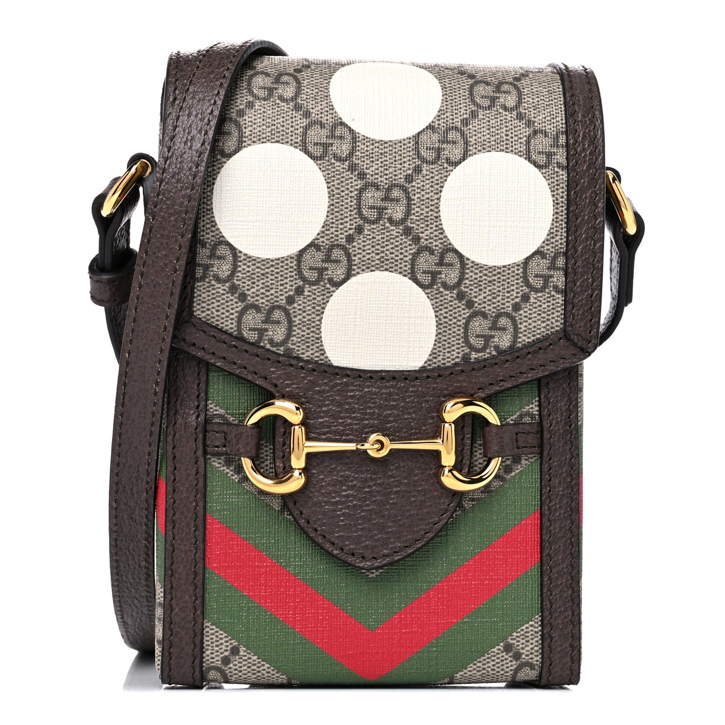 GG Supreme Monogram Textured Dollar Calfskin Geometric Print Mini Horsebit 1955 Crossbody Bag Beige Multicolor New Acero