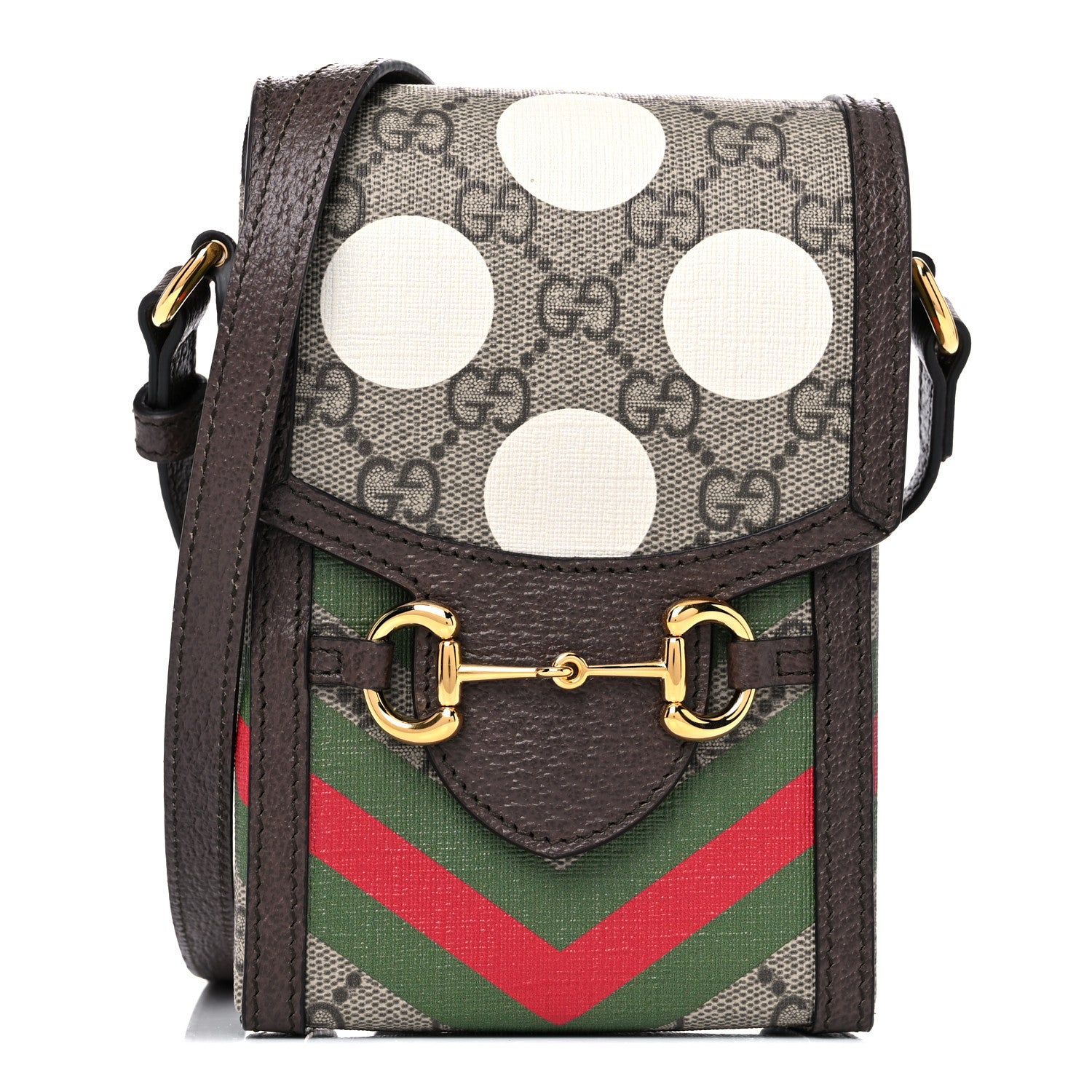 Gucci GG Supreme Monogram Textured Dollar Calfskin Geometric Print Mini Horsebit 1955 Crossbody Bag Beige Multicolor New Acero 1 of 11