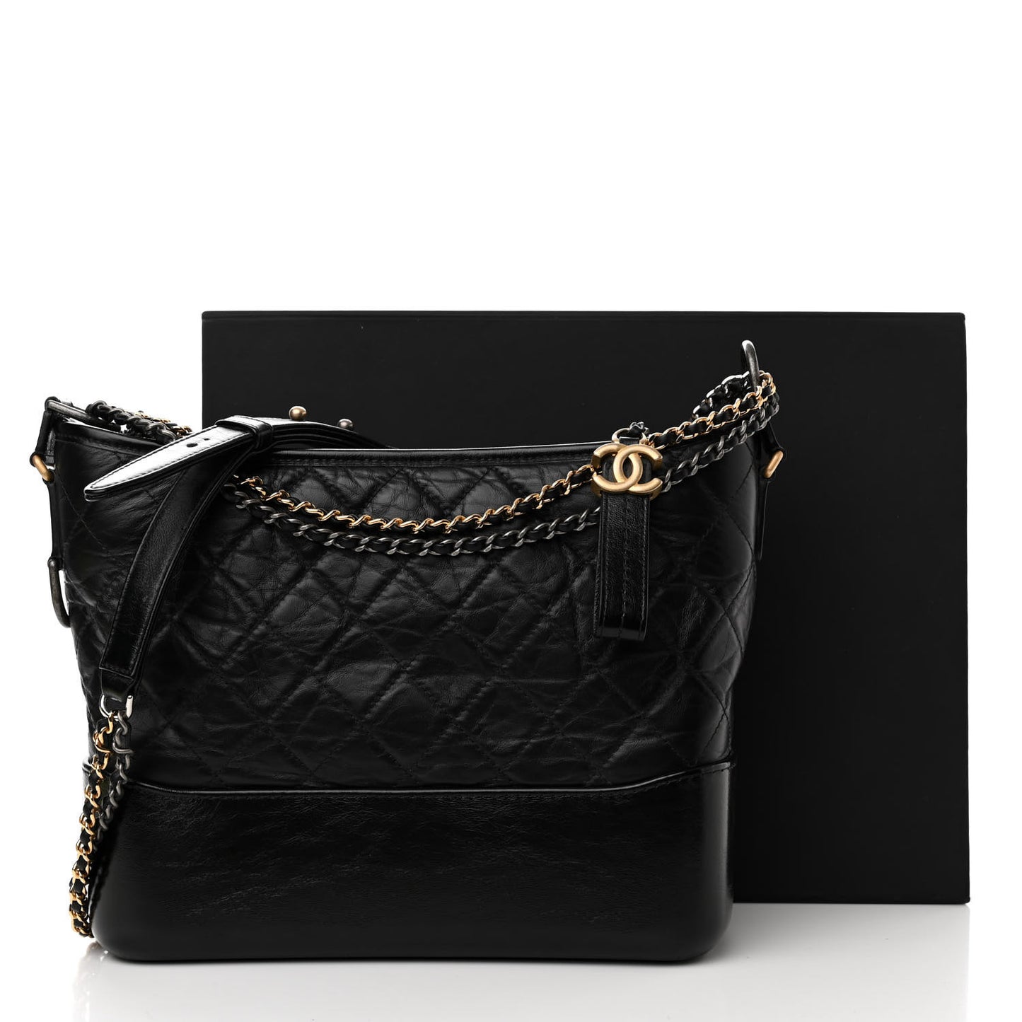 Aged Calfskin Quilted Medium Gabrielle Hobo Black