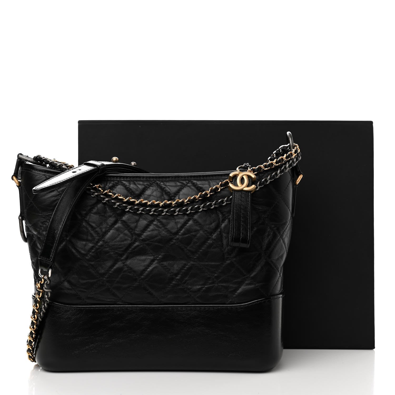 Chanel Aged Calfskin Quilted Medium Gabrielle Hobo Black 13 of 13