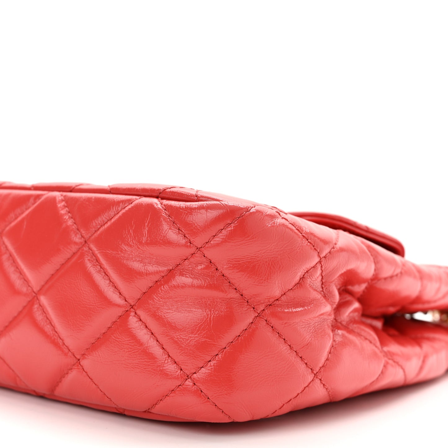 Shiny Crumpled Calfskin Quilted Wavy CC Hobo Red